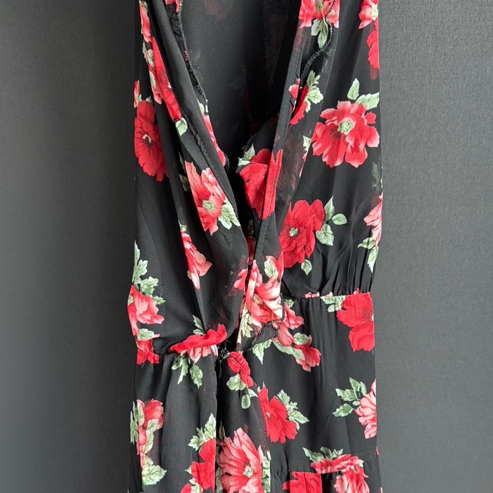 Lulu's Floral Print Chiffon Halter Maxi Dress, Backless - M - Picture 9 of 12